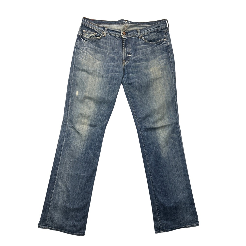 7 For All‎ Mankind Jeans Men 38 Blue Straight Leg Distressed Medium Wash USA